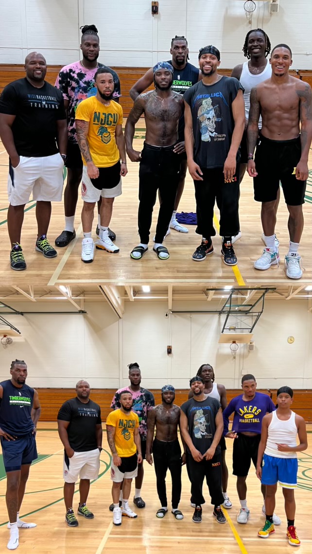 Two-photo collage of coach Jamar Wise with athletes